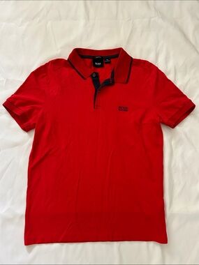 Boss Men's Red Polo with Contrast Trim